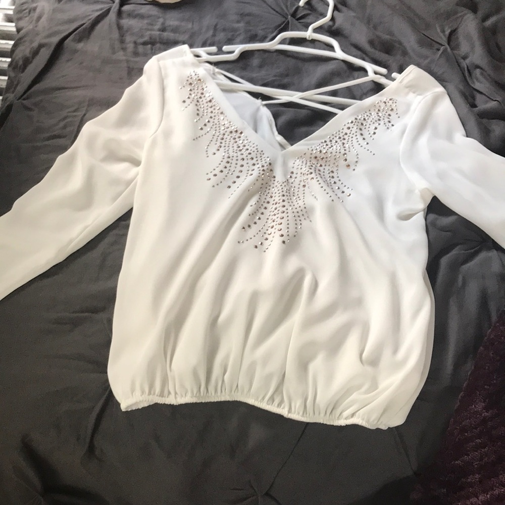 White blouse with rose gold sequins